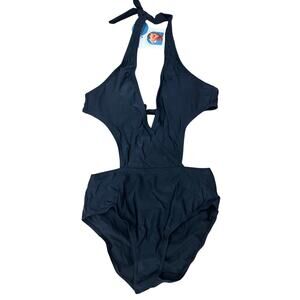NWT HolaDream One Piece Swimsuit Black V-Neck Push Up Crosscross Medium